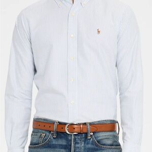 Polo Ralph Lauren Shirt Mens XL (17.5) Blue Striped Oxford Yarmouth Pony Logo